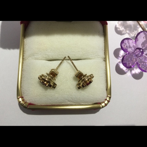 14K Gold Heart Gemstone Earrings - Picture 2 of 6